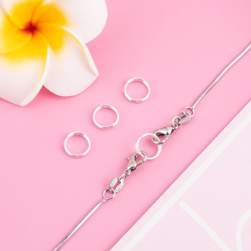 4pcs 925 Sterling Silver Split Jump Ring, 8mm Small Hypoallergenic Bracelet N...