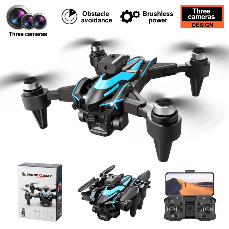 Drone 2026 Brushless Three HD Camera RC Foldable Quadcopter Remote With 2Battery