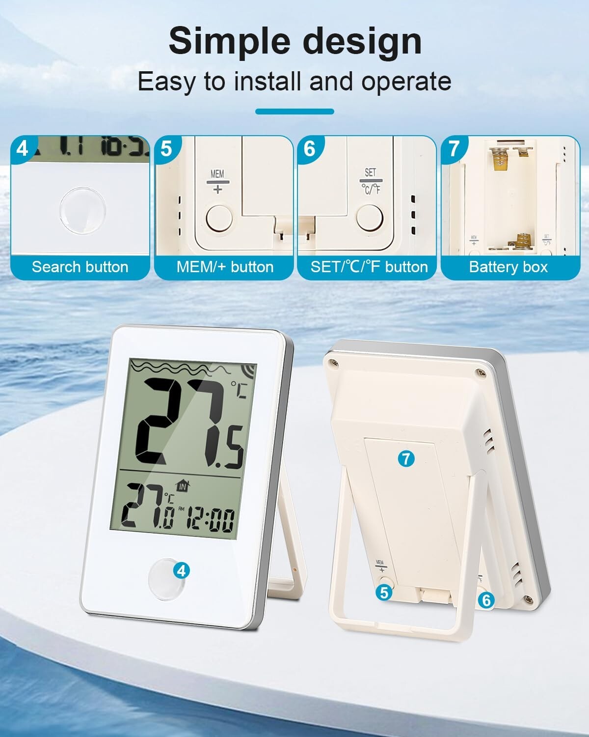 Wireless Pool Thermometer Set Outdoor Temperature LCD Digital Indoor Monitor