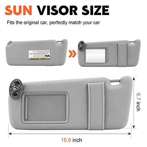 Gray Driver Left Side Sun Visor Replacement Compatible with 2007 2008 2009 Grey