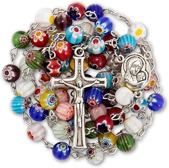 Murano Glass Beads Millefiori Rosary Necklace Colorful Beaded Women Men Rosario