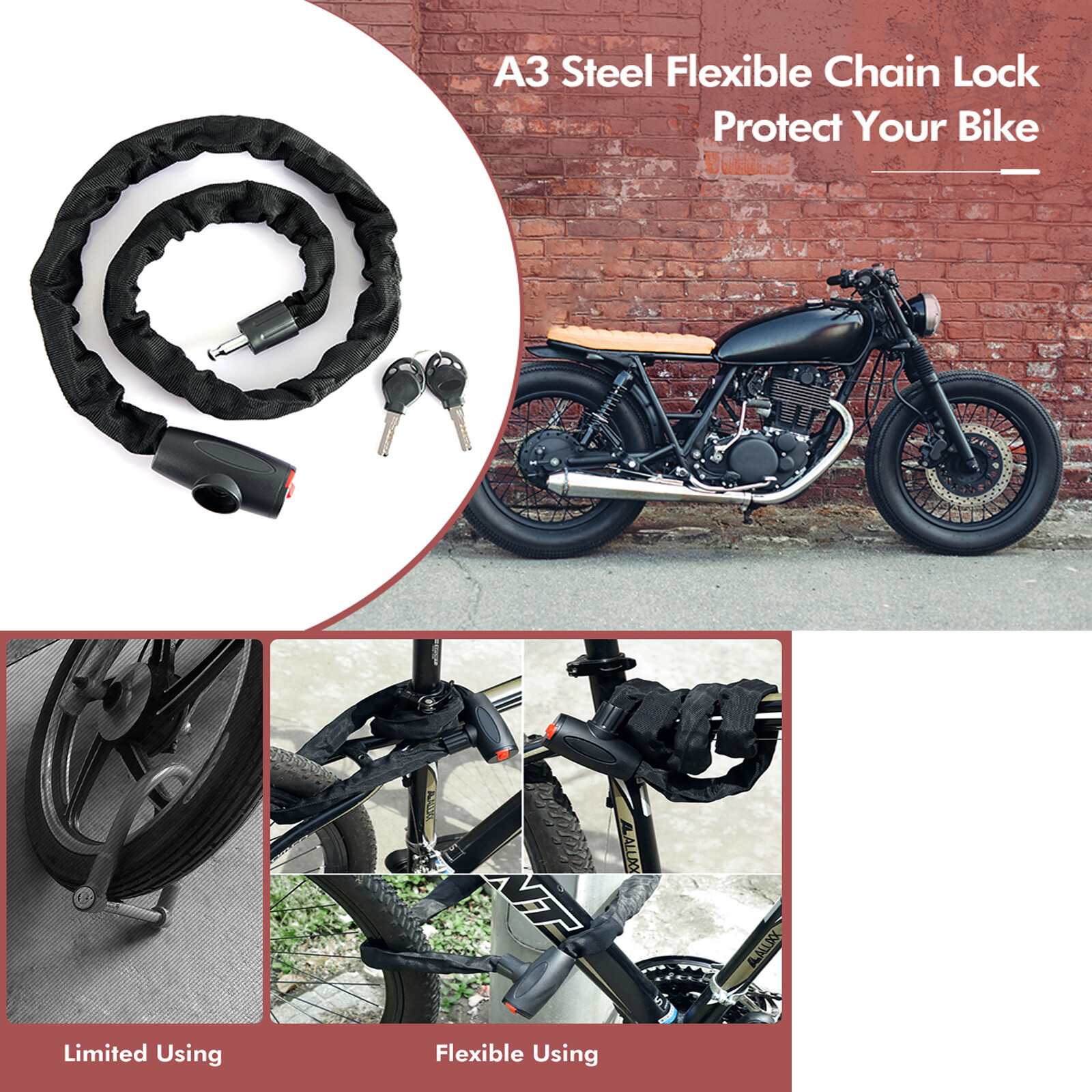 Lot Anti-theft Lock Electric Scooter Motorcycle Mountain Bike Chain Locks w/Keys