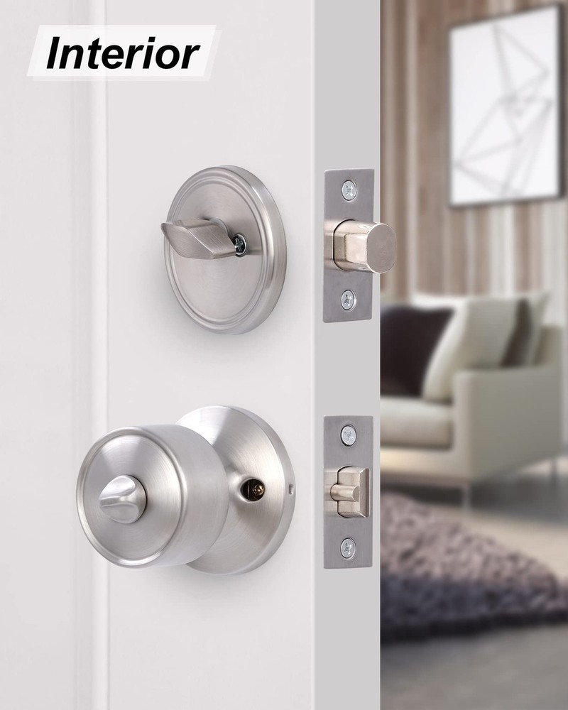 2 Sets Keyed Alike Entry Door Knobs and Single Cylinder Deadbolt Lock Combo S...