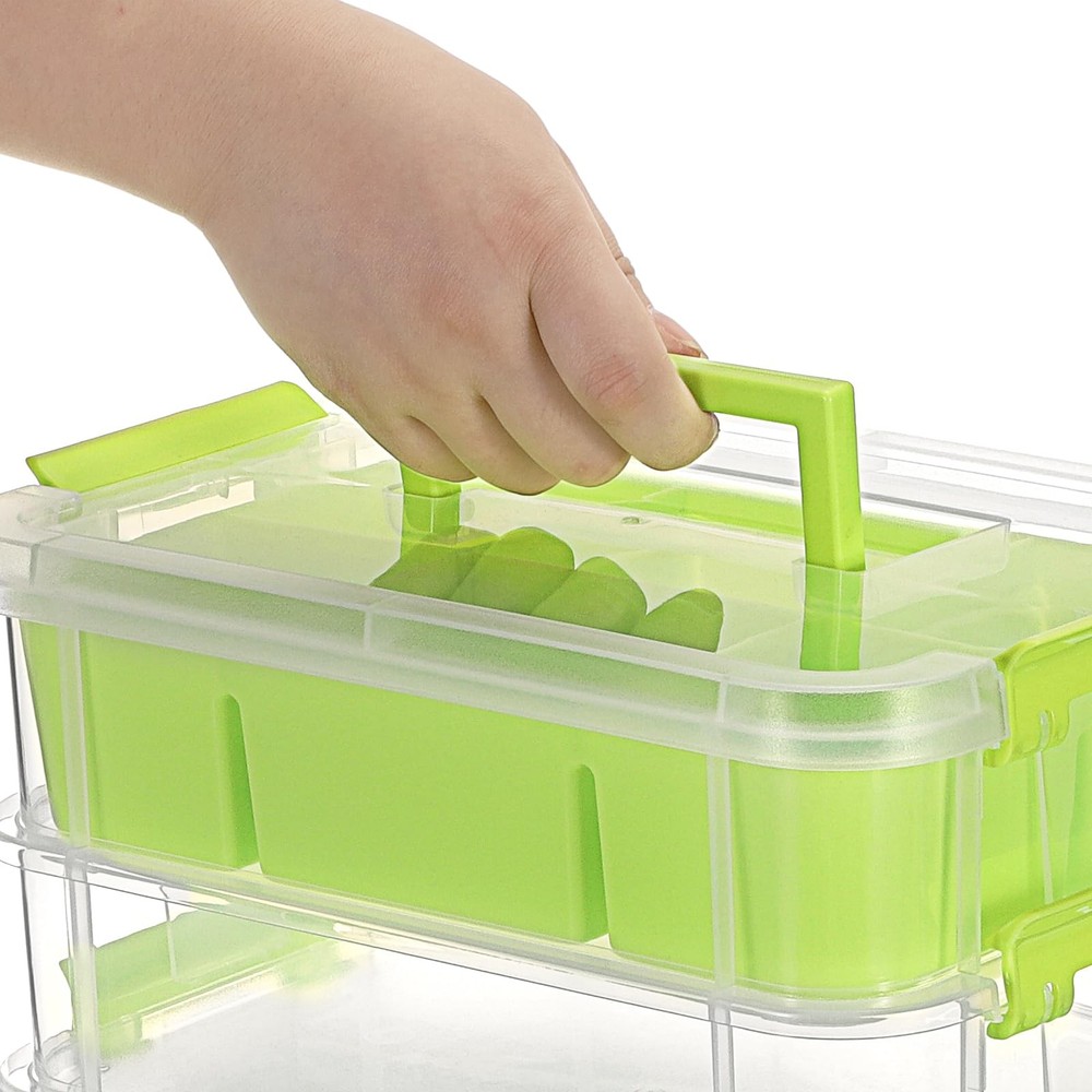 JUXYES 4-Tiers Stack Carry Storage Box With 2 Divided Tray, Transparent Stack...