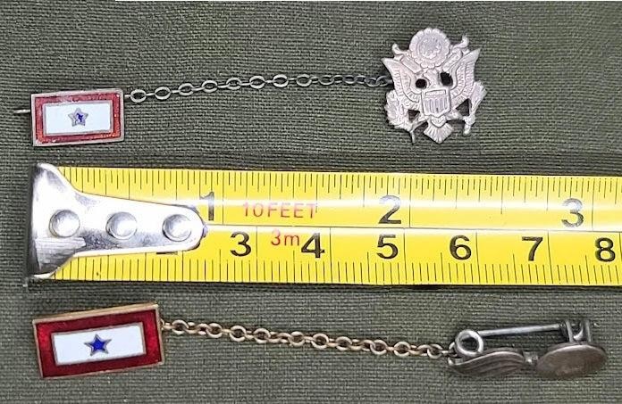 Lot of 2 WWII Army and Ordnance Blue Star Flag Chain Pins Sweetheart Sterling