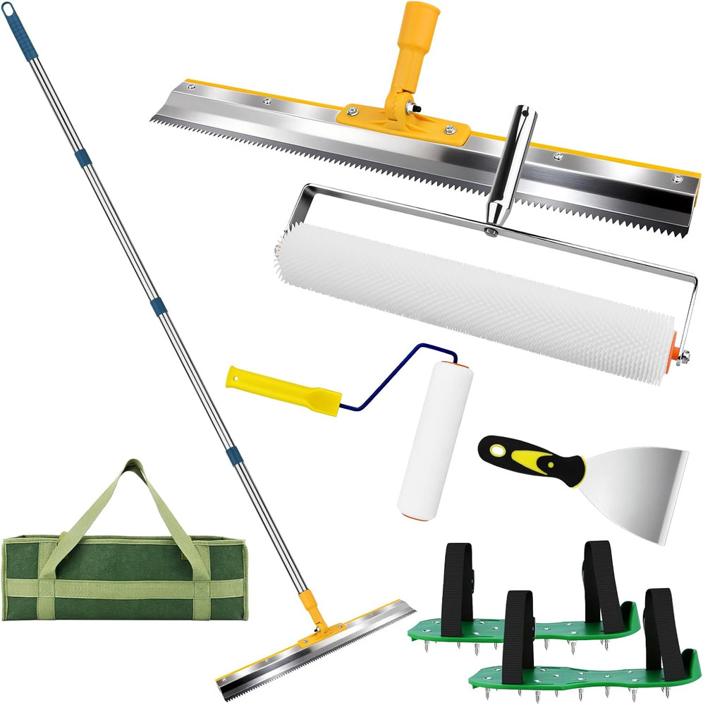 Self Leveling Roller Set, 20 Inch Spiked Roller with Telescopic Handle, Cement T