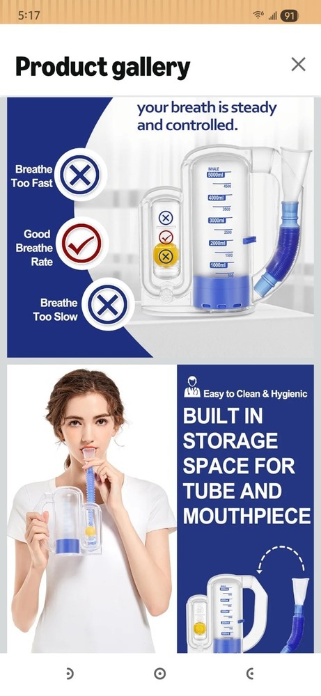 Breathing Exercise Device for Lungs, Lung Exerciser Device – 5000ml Volumetri...