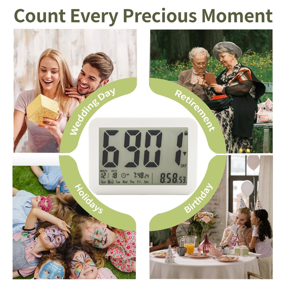 LUCKY TIME 9999 Days Digital Countdown Clock, Large Display LCD Timer & Real-...