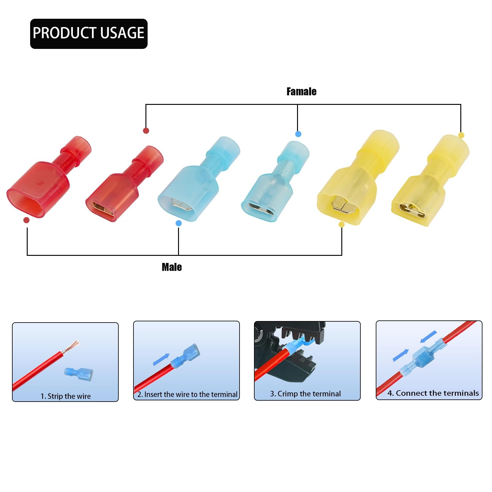 100 PCS Spade Connector Kit, Male and Female Quick Disconnect Wire Connectors...