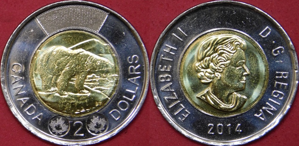 Brilliant Uncirculated 2014 Canada 2 Dollars From Mint's Roll