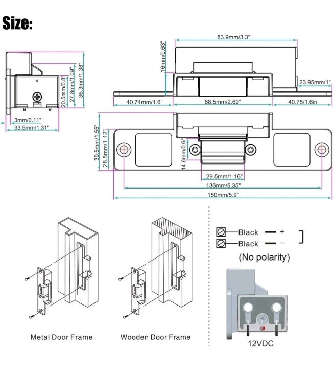 UHPPOTE Access Control Electric Strike Door Lock Fail-Secure Kit Multicolor