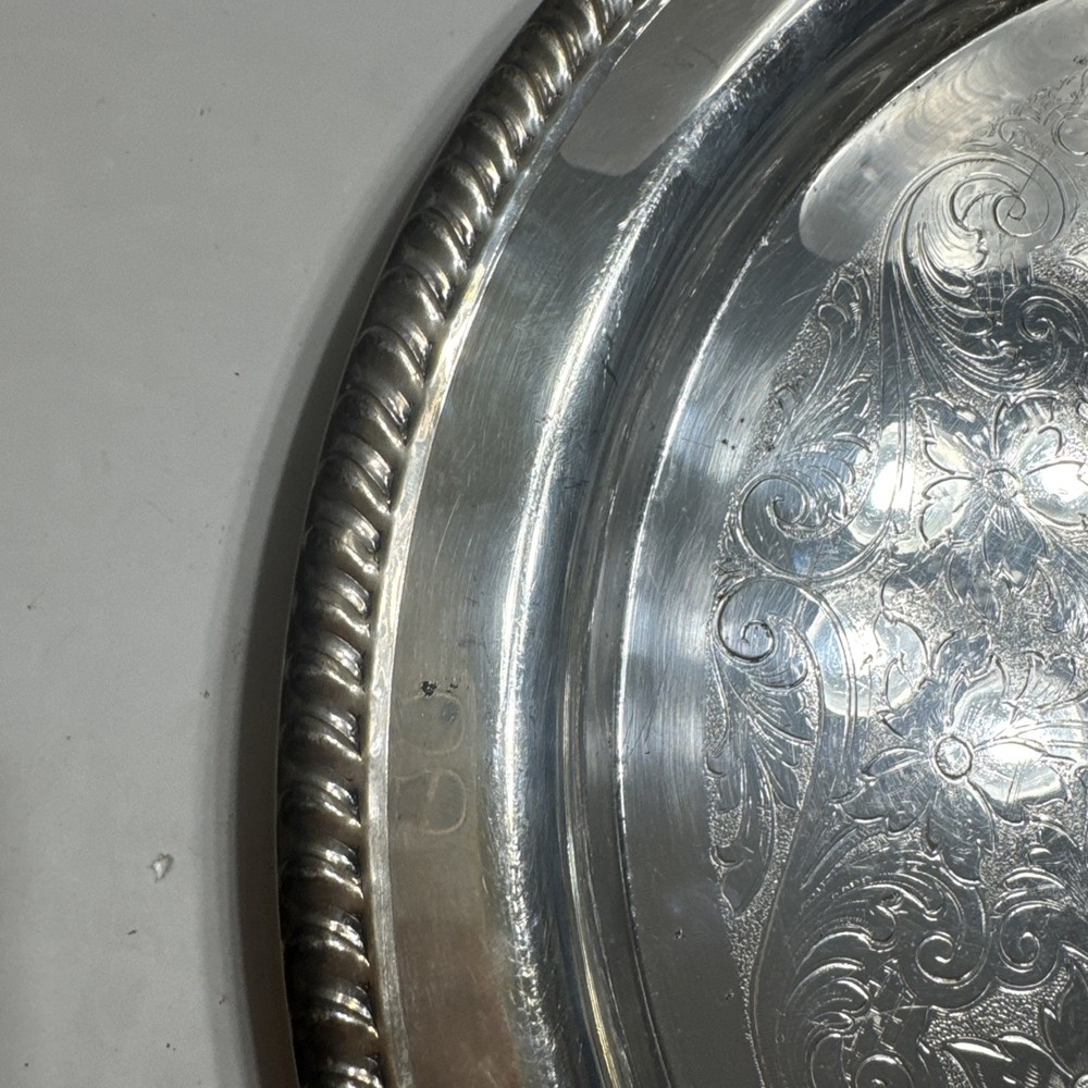 Vintage Silver Plate Serving Tray Floral Pattern 15”