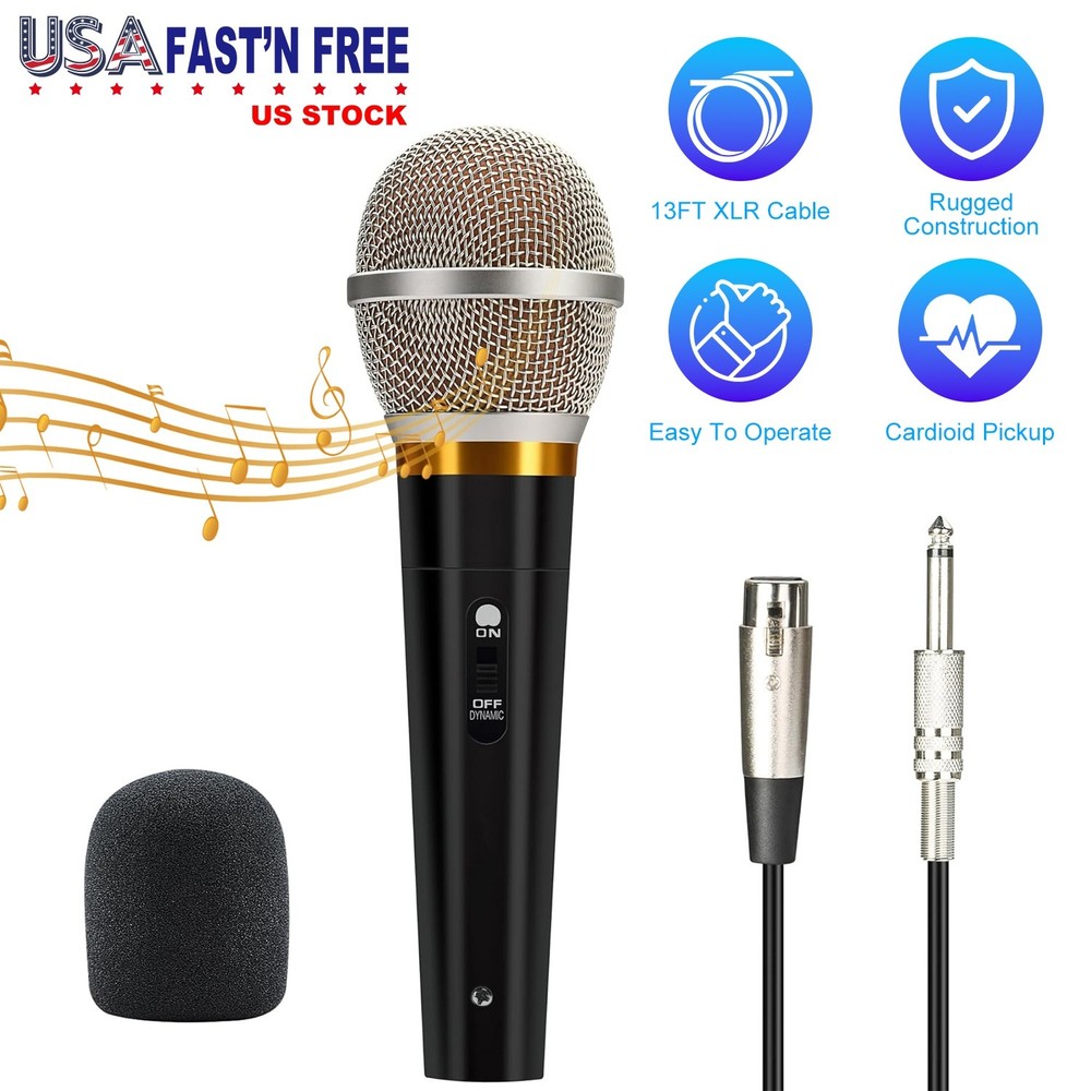 Handheld Dynamic Microphone With On/Off Switch 13ft Detachable XLR Cable
