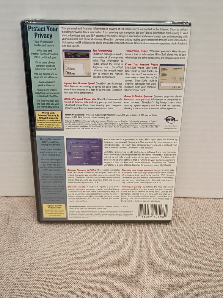 Tenebril Ghost Surf Pro & Uninstaller NEW SEALED 2003