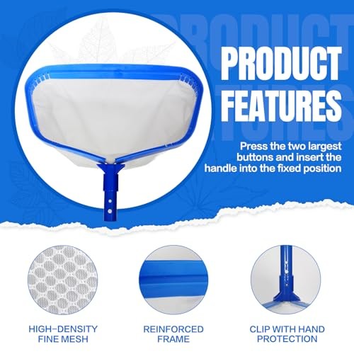 Pool Skimmer Net with Pole, 2.5FT-10FT Adjustable Aluminum Pool Net with Pole