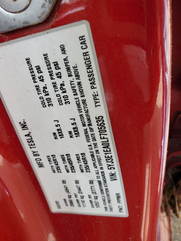 2020 Tesla Model 3 OEM Trunk Mounted with Release Button