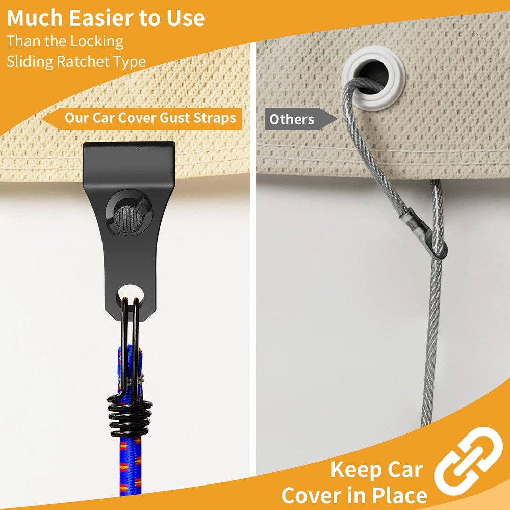 2 Pack Car Cover Gust Straps Wind Protector Adjustable Elastic Windproof Ropes