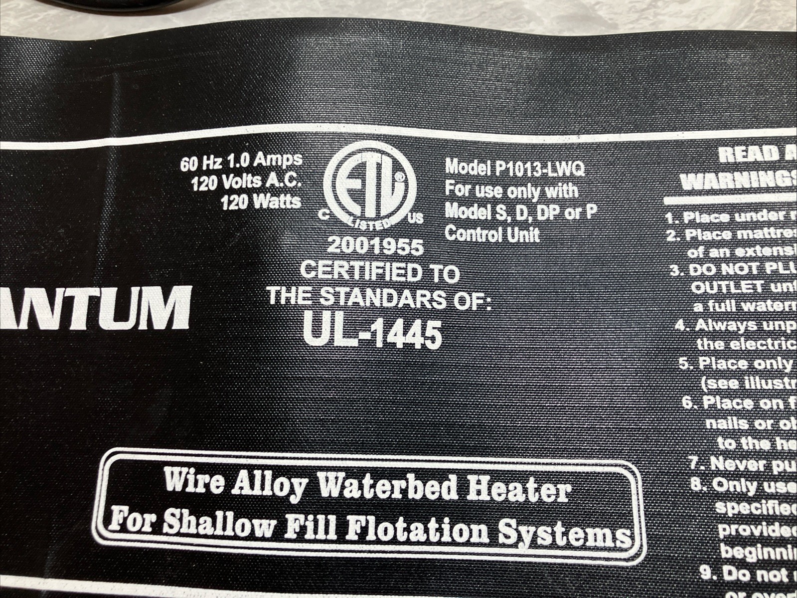 Thermal Guardian Hardside Waterbed Heater Quantum P1013 LWQ & Control Unit
