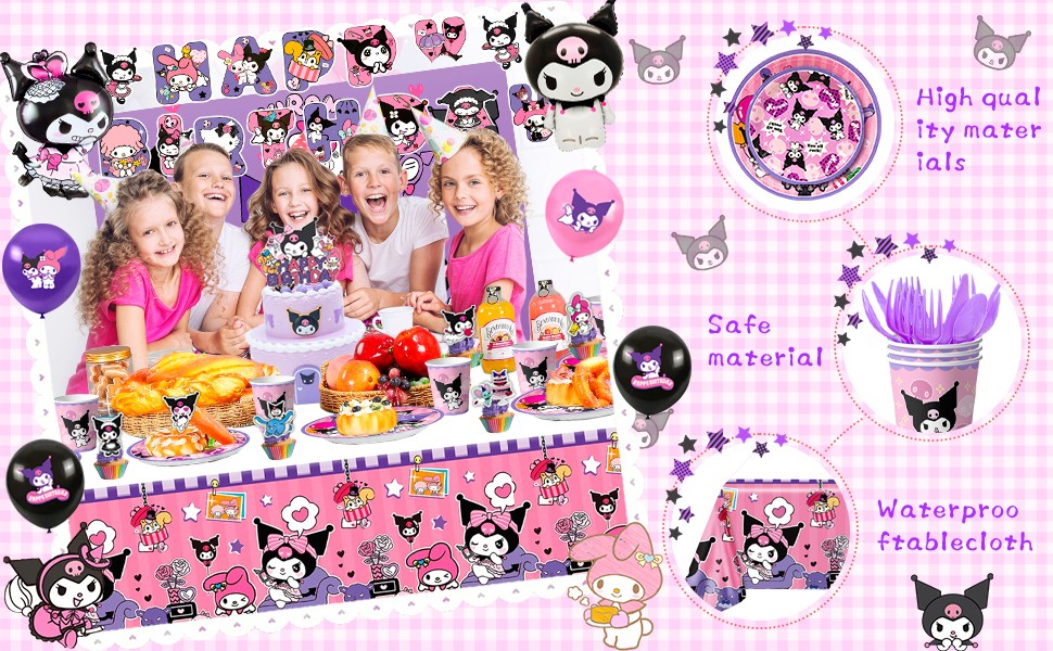 114 Pcs Kuromi Party Decorations Sanrio Birthday Party Plates Balloons Backdrop