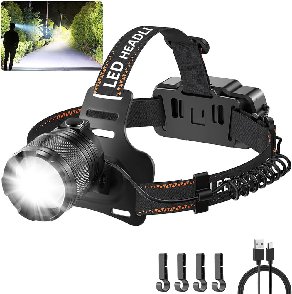 Headlamp Rechargeable Super Bright LED Head Light Forehead Flashlight Fr Outdoor