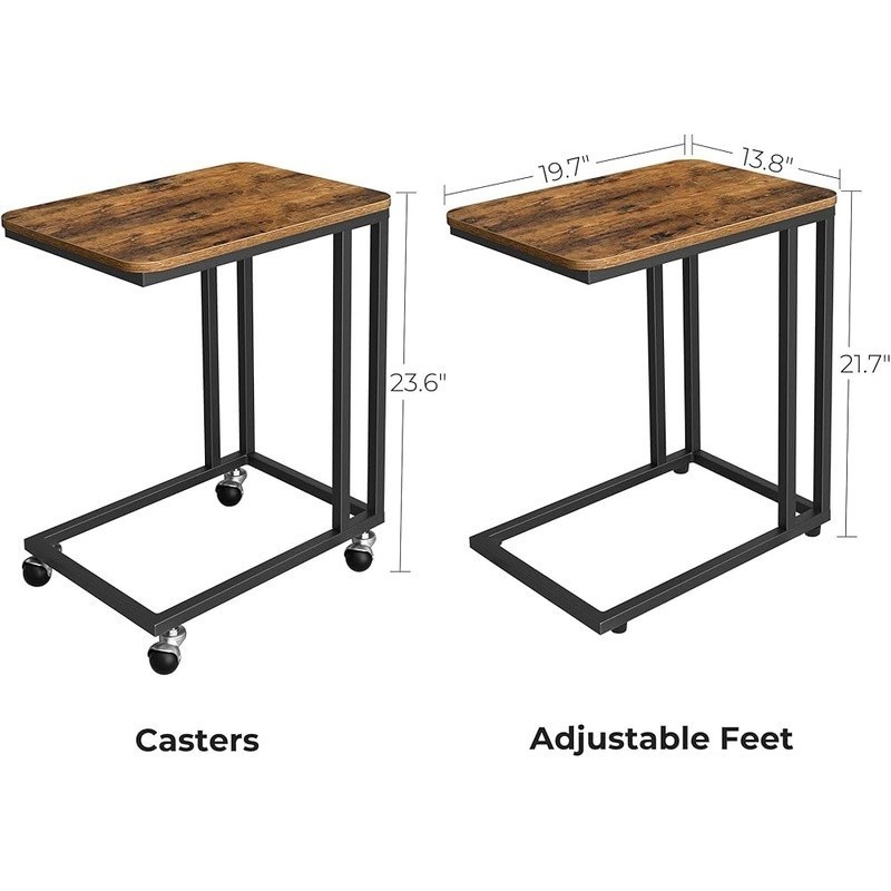 C Shaped End Table W/ Wheels Sturdy Laptop Sofa Side Table Adjustable Feet New