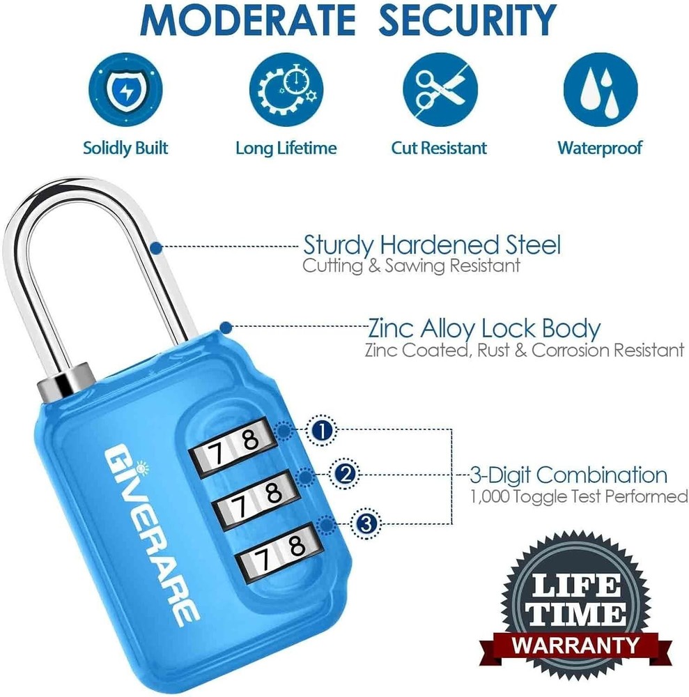 2 Pack Combination Lock, 3-digit Padlock Keyless, Resettable Luggage Locks for B