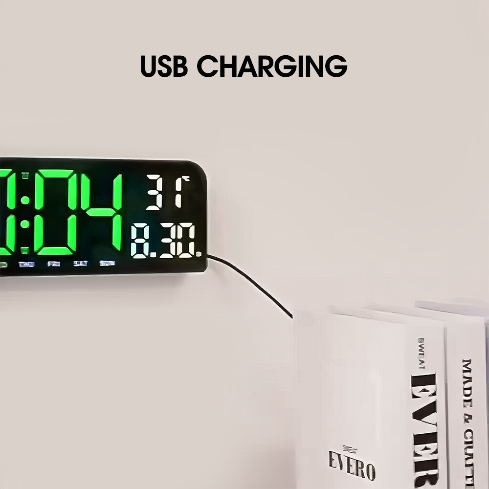 10" Digital LED Desk Alarm Clock Large LCD Display Wall Clock Temperature Date