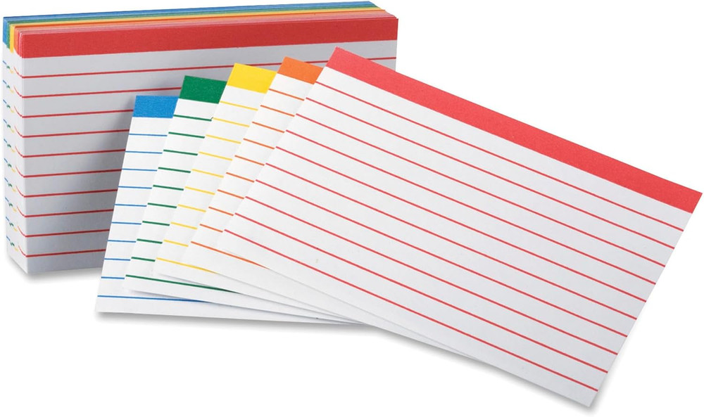 Color Coded Bar Ruled Index Cards 3 x 5 Assorted Colors 100/Pack