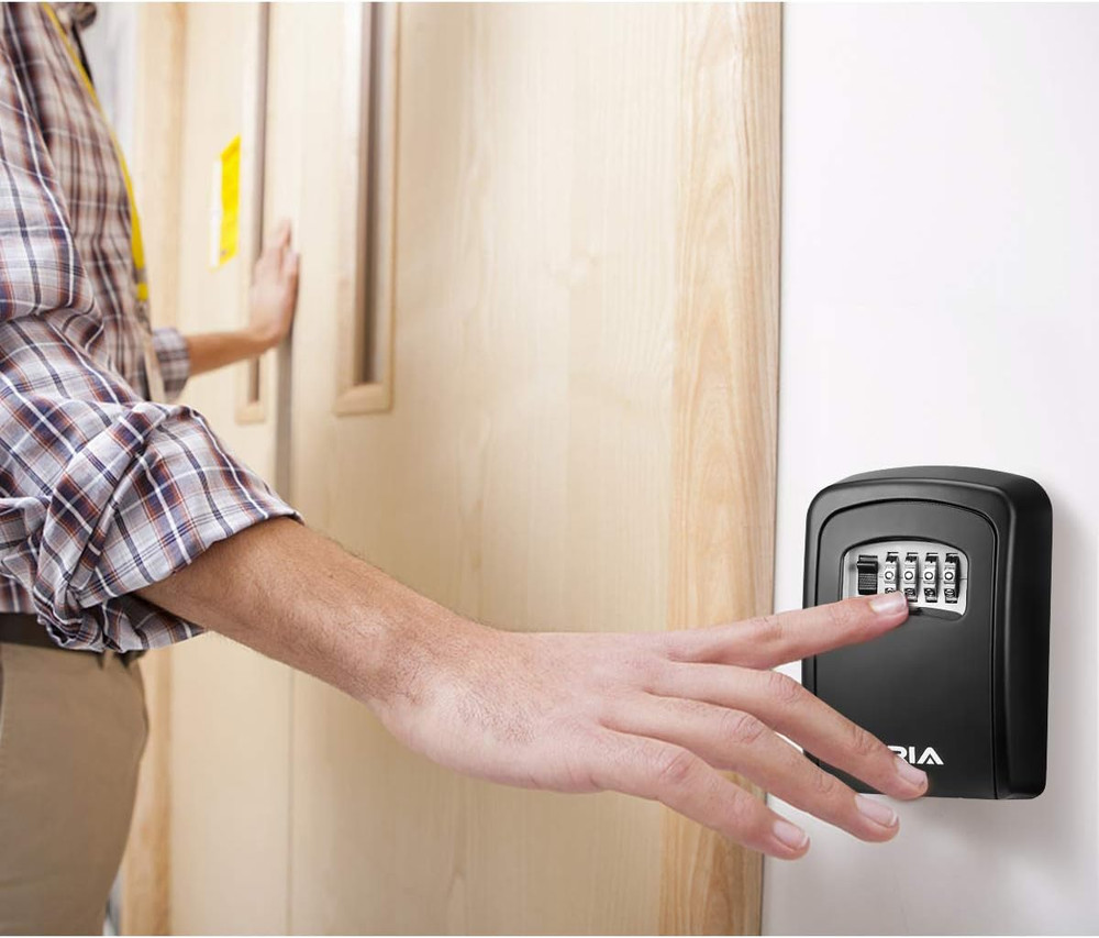 Key Storage Lock Box, 4 Digit Combination Lock Box, Wall Mounted Lock Box, Reset