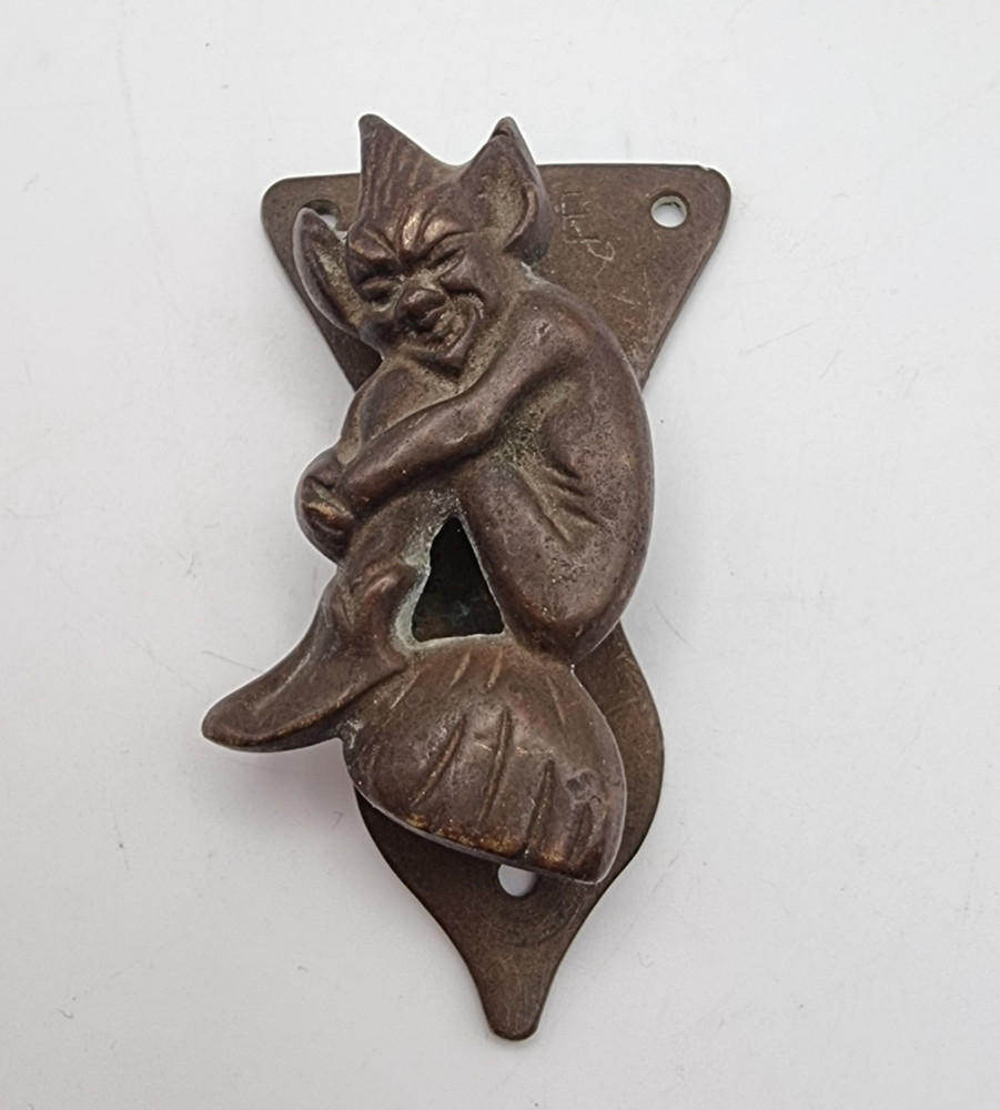 Vintage Solid Brass Cornish Pixie Door Knocker Cornwall Piskie Reclaimed Small