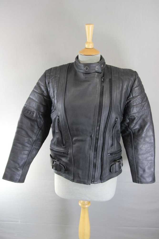 CLASSIC JT'S BLACK LEATHER LADIES BIKER JACKET: 34 INCH/SIZE MEDIUM