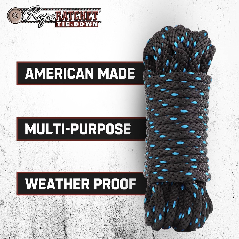 3/8" 50 ft Solid Braided Polypropylene Rope, Heavy Duty, Weatherproof Utility Co