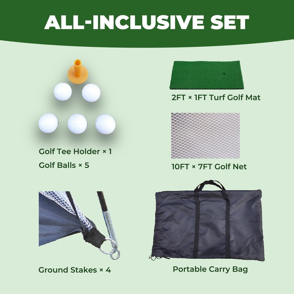 Golf Net 10x7ft Golf Practice Net and Mat for Backyard Home Training