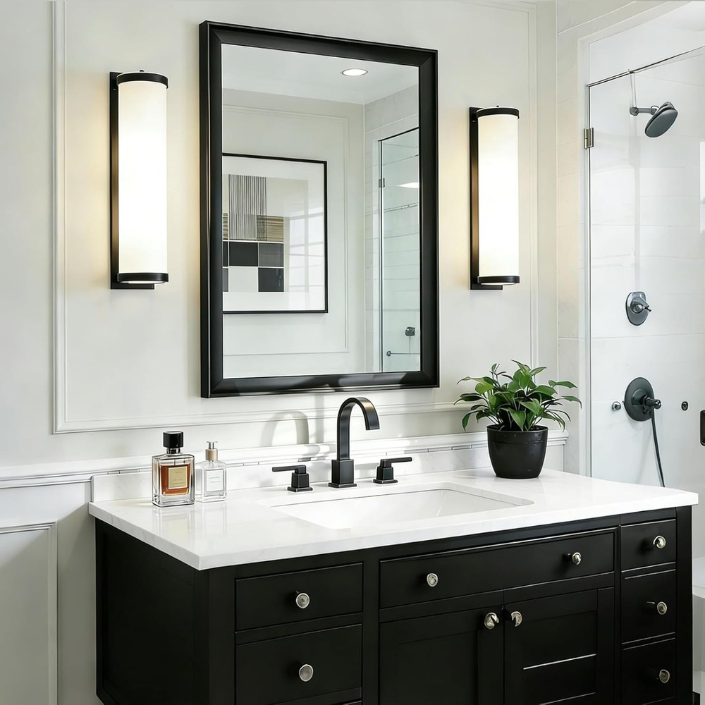 Black Bathroom Mirror 24x36 Rectangle Aluminum Frame Vanity Wall Decor US