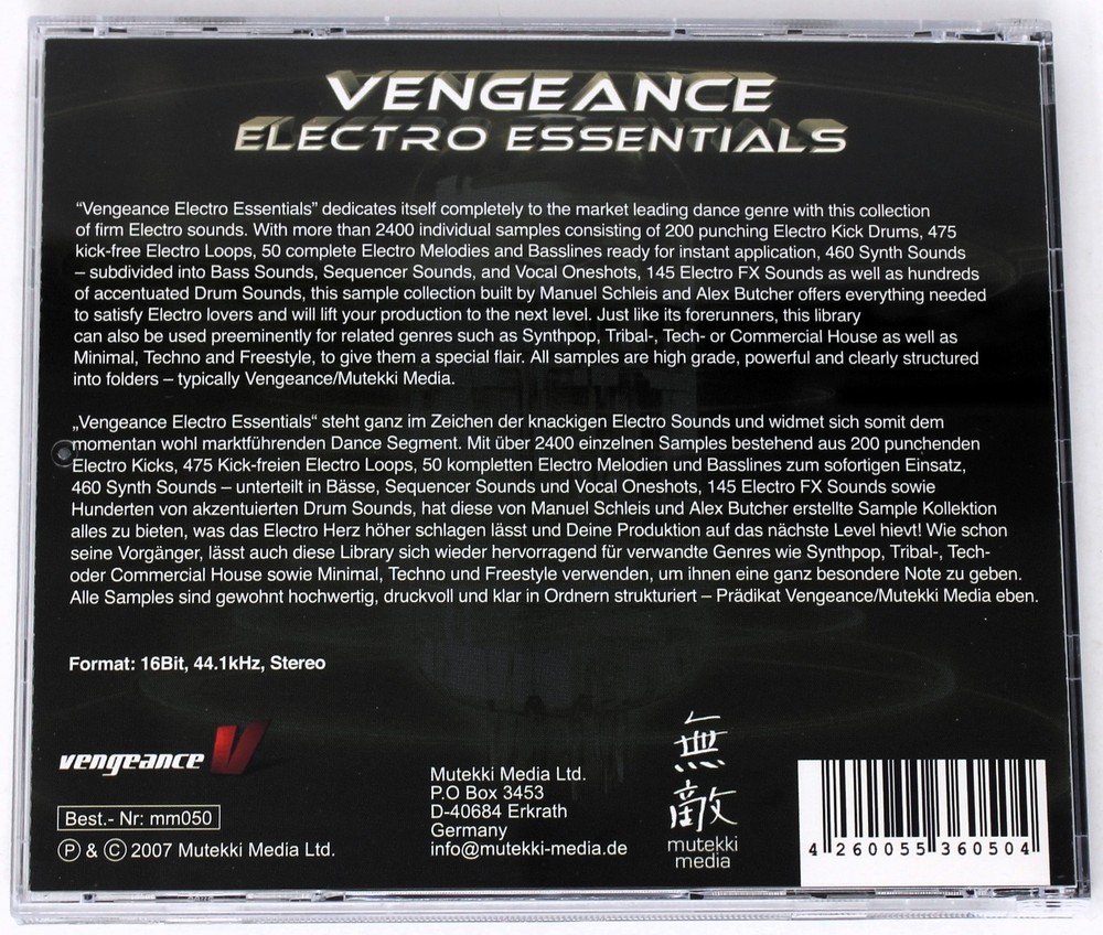 Mutekki Media Vengeance Electro Essentials Sample/Sound Library/Sampling CD