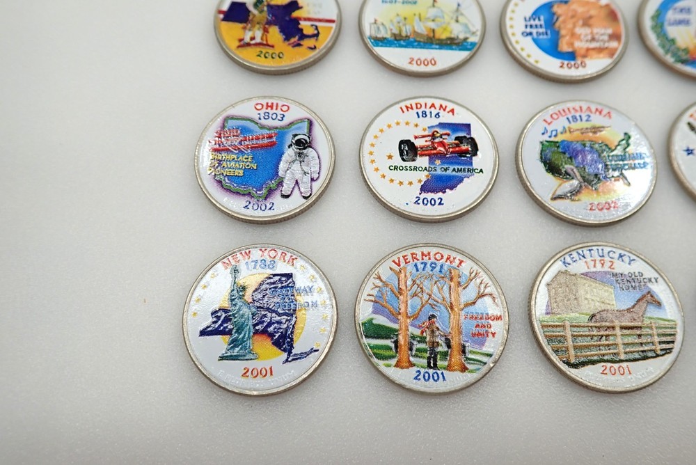 25 Colorized US State Quarters Collection Painted Statehood Quarters Set