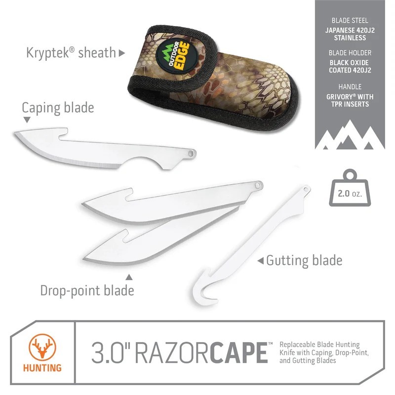 Outdoor Edge RCB30-10C RazorCape™ Replaceable Blade Caping Knife 420J2 Plain