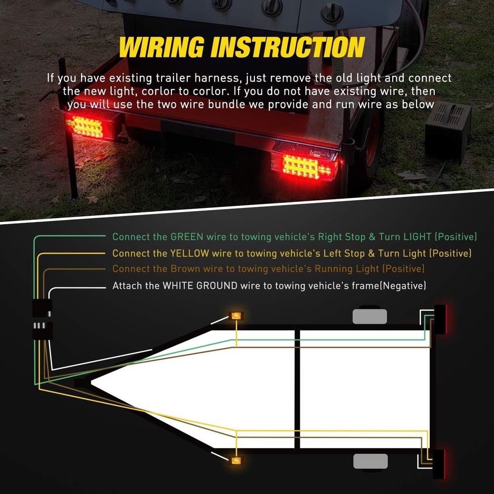 2PCS Rectangular LED Trailer Light Kit with Halo Glow Submersible LED Stop