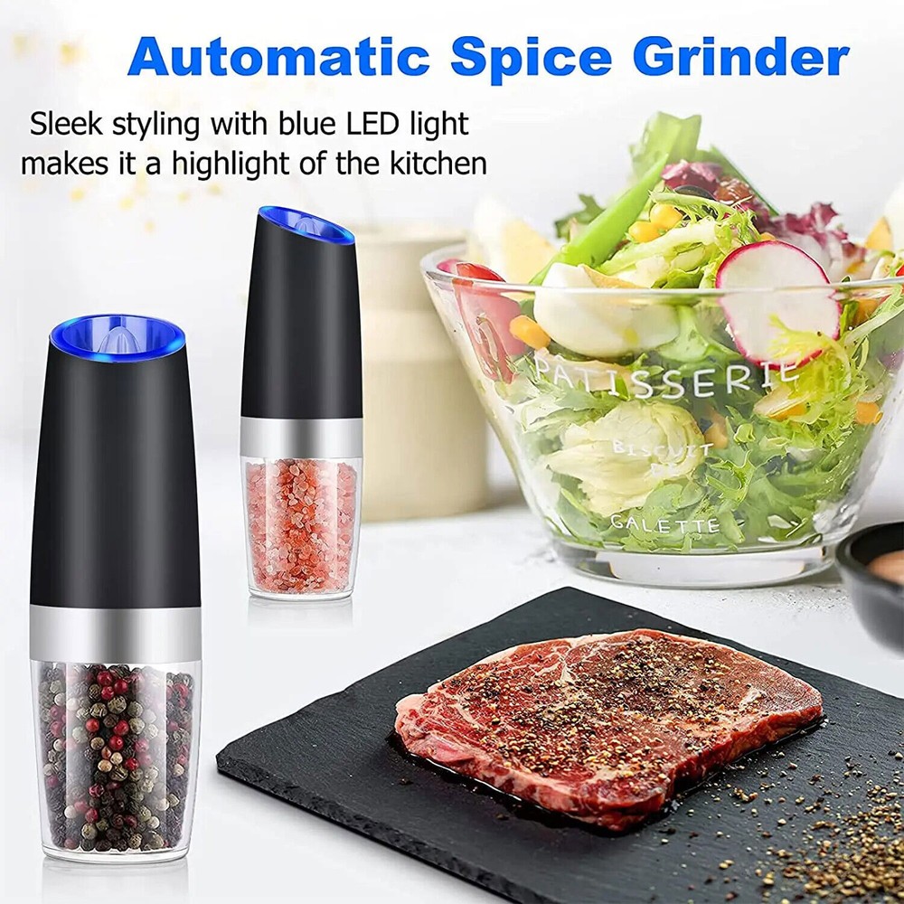 Electric Salt and Pepper Grinder Set, Automatic, Adjustable, Gift, 2 Pack