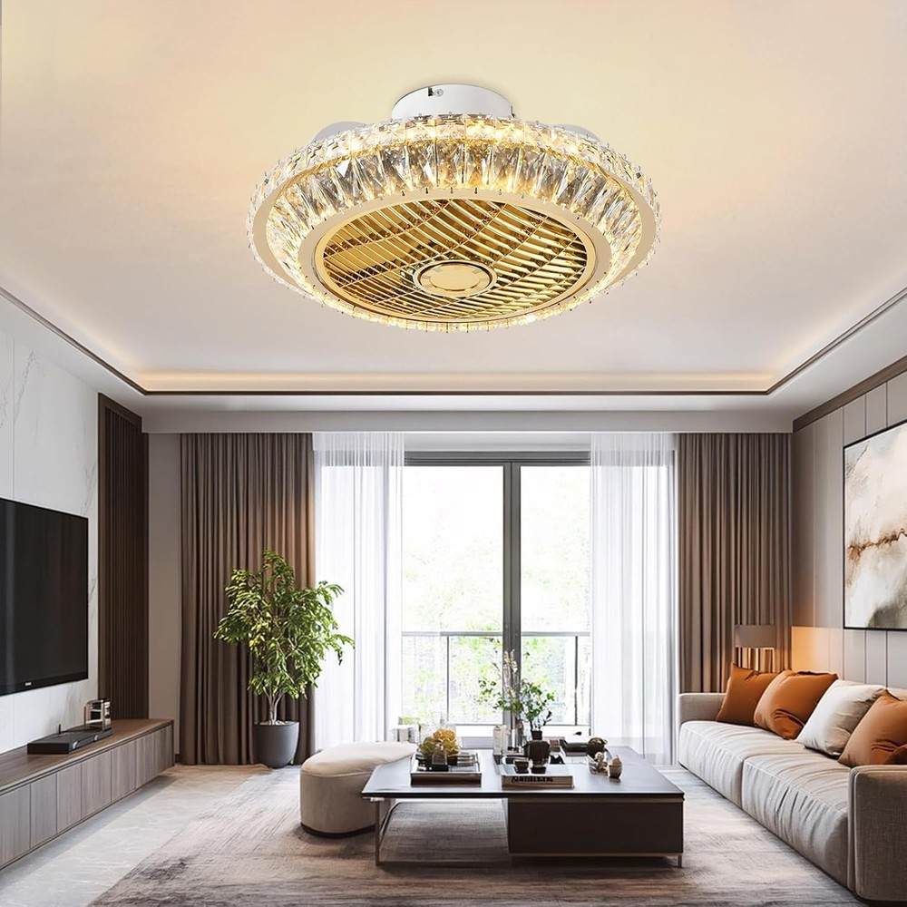 Circulation Crystal Ceiling Fan with Dimmable Light 72W Remote Control Modern