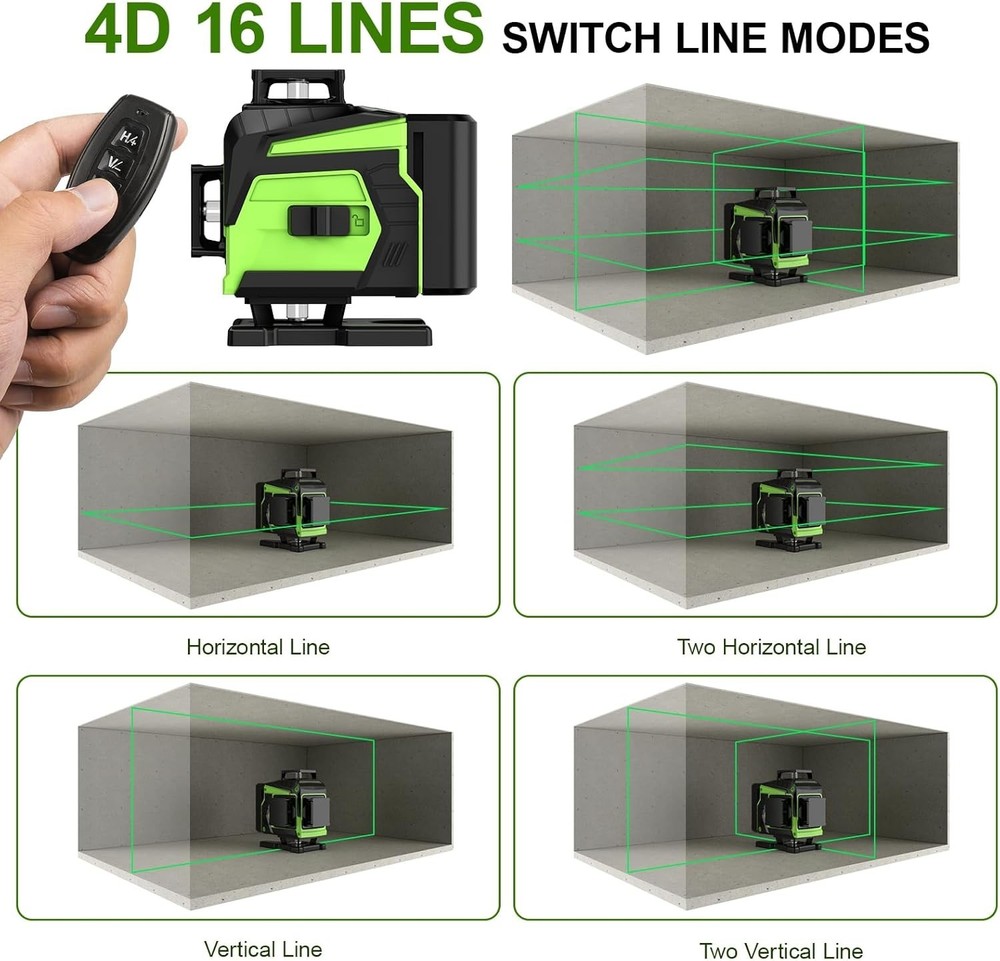Precision 360° Green Laser Level with Remote & Easy Setup Magnetic Wall Bracket
