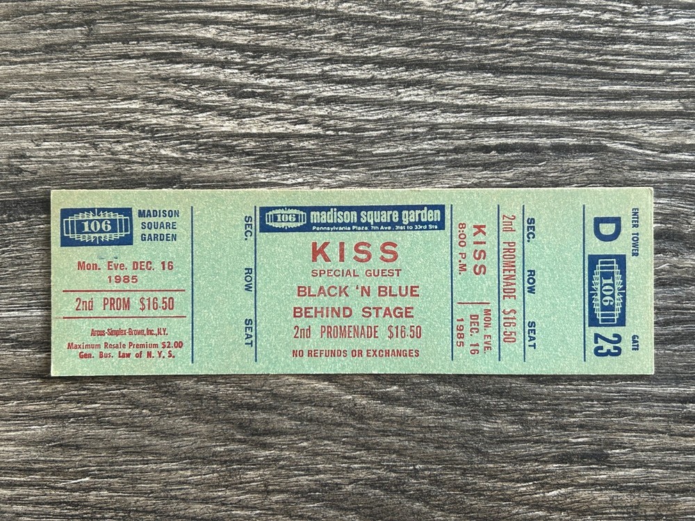 KISS FULL TICKET STUB Madison Square Garden NY Asylum Concert Tour Vintage Kiss