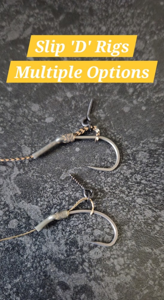 5 or 10 Slip 'D' Carp Rigs Presented on Rig Board Braid Coated Multiple Options!