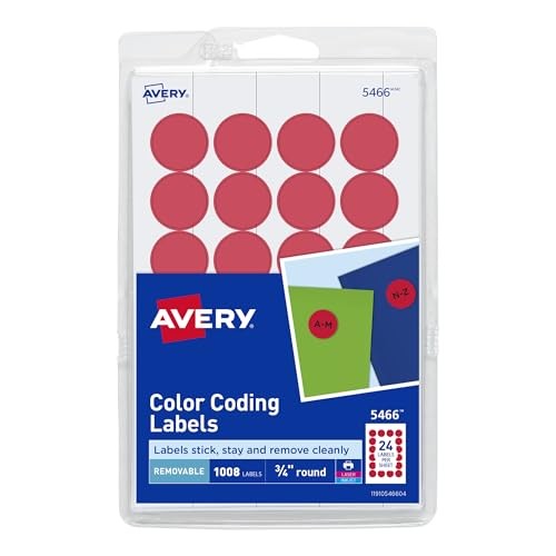Print/Write Self-Adhesive Removable Labels, 0.75 Inch Diameter, Red, 1 pack