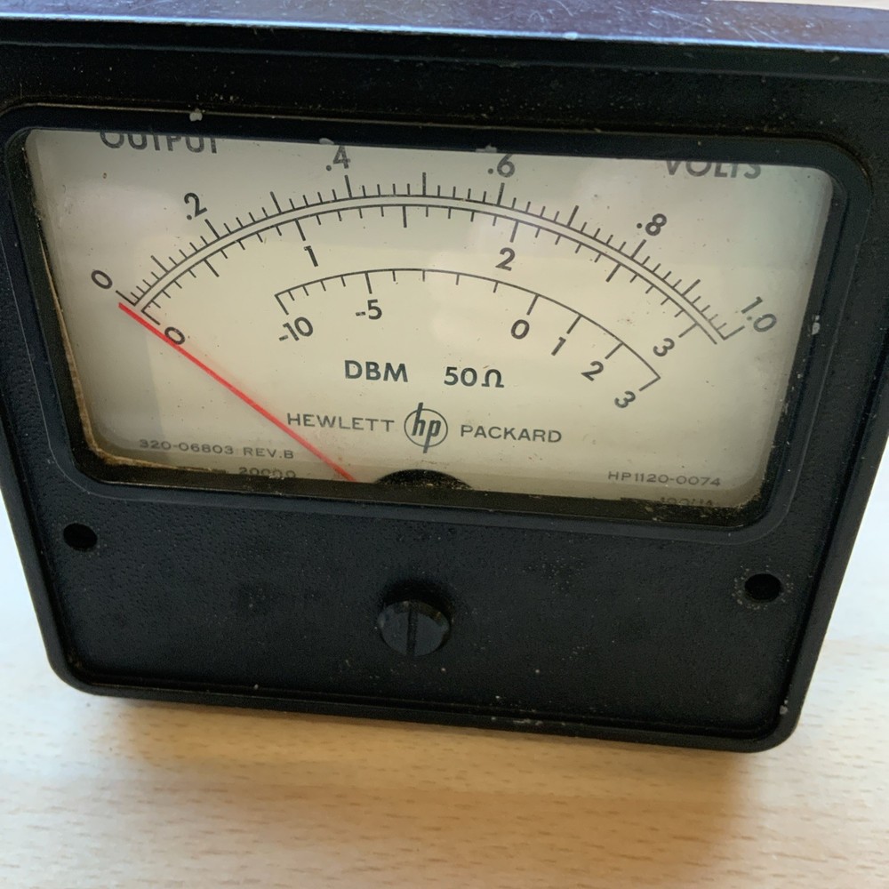 vintage panel meter, Voltage & Power dBm, made by Hewlett Packard.