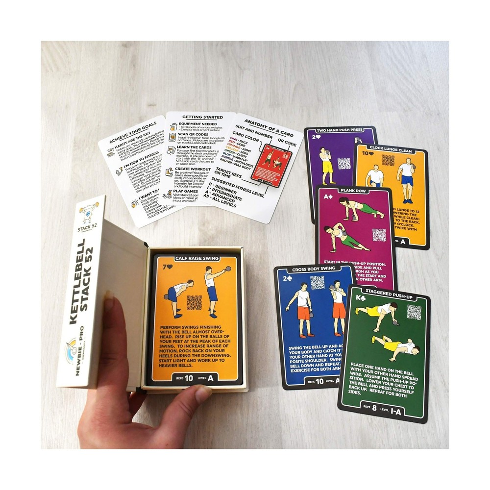 Stack 52 Kettlebell Exercise Cards. Workout Playing Card Game. Video Instruct...