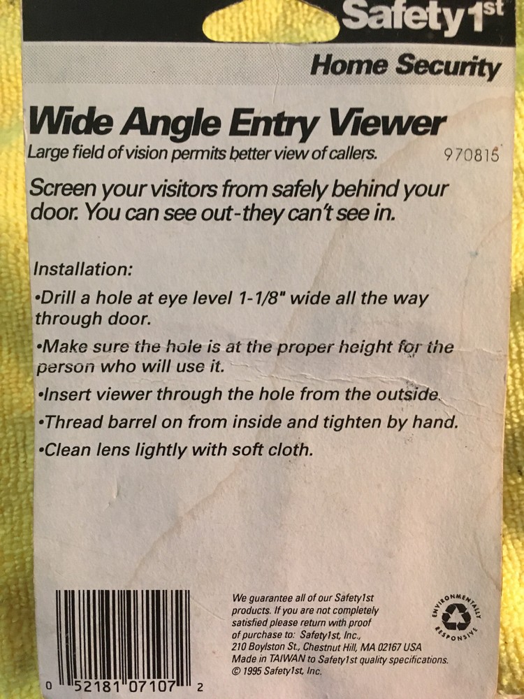 Wide Angle Door Viewer 7107, Large Opening View, Solid Brass by Safety First
