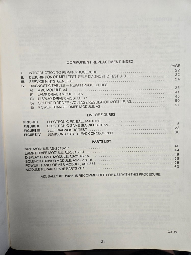 1977 Bally Electronic Pinball Games Repair Procedures Module & Component Replace