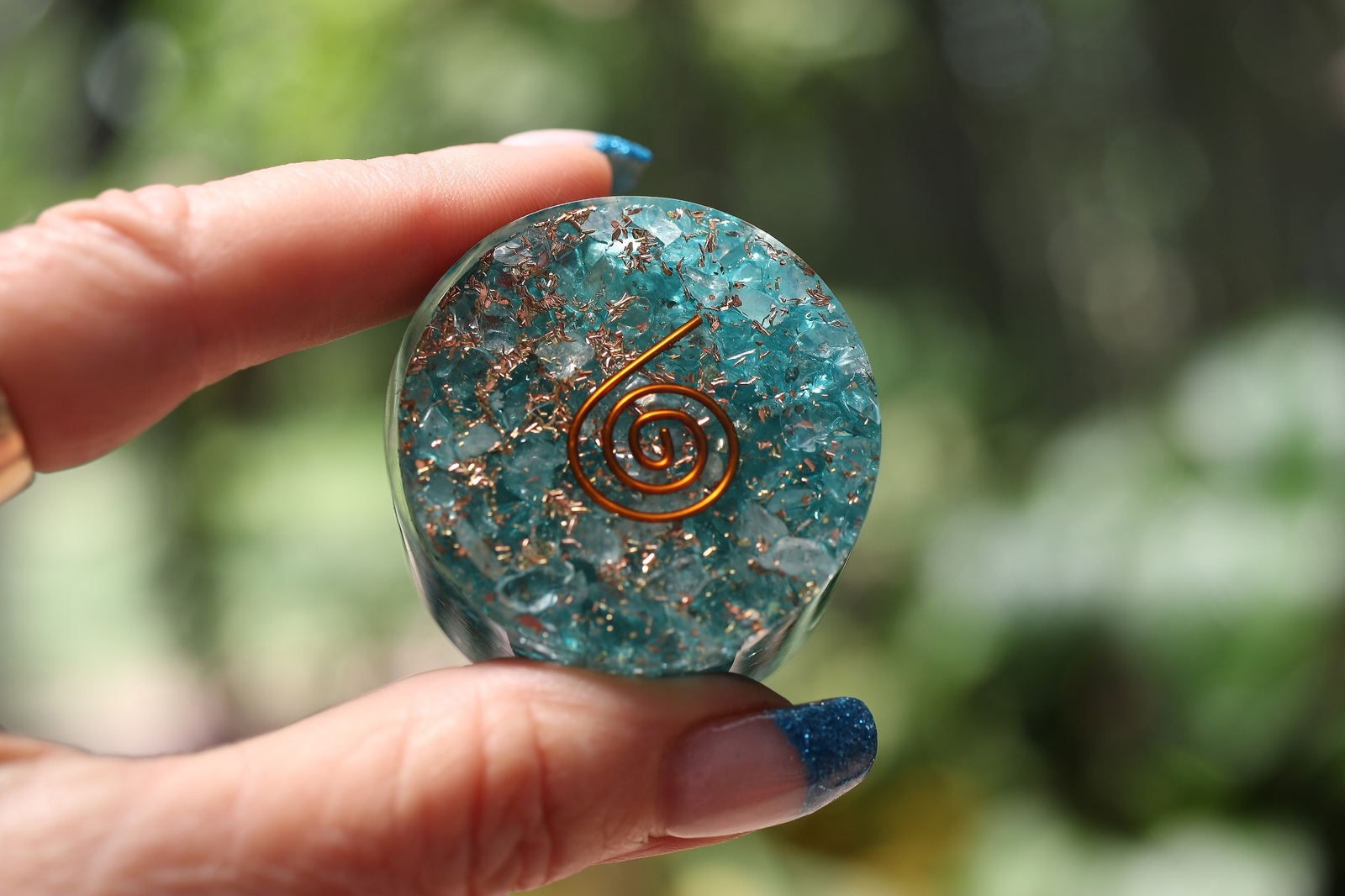 Aquamarine Orgone Tower Buster Powerful EMF & 5G Protection 1.5in