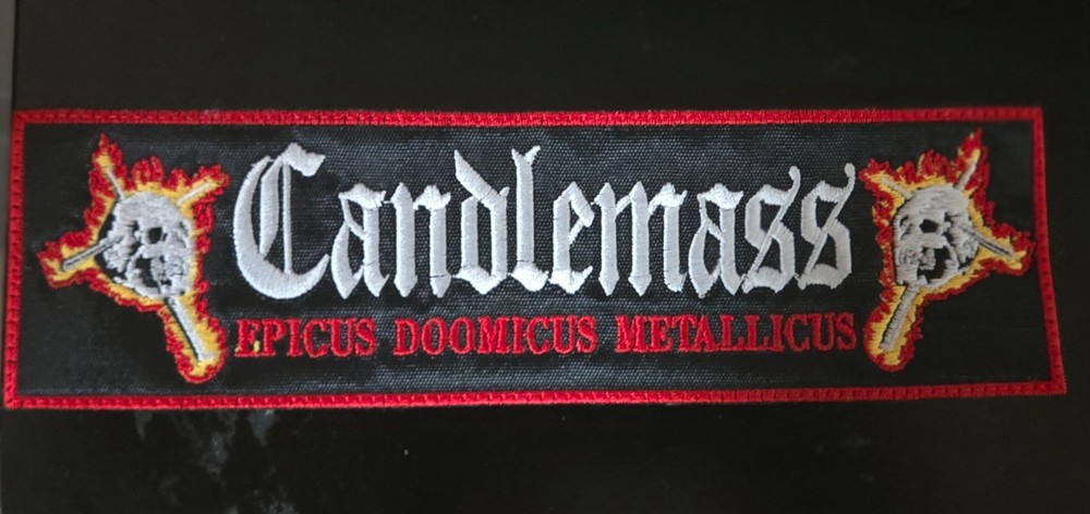 CANDLEMASS , EPICUS DOOMICUS METALLICUS, SEW ON RED BORDER EMBROIDERED PATCH